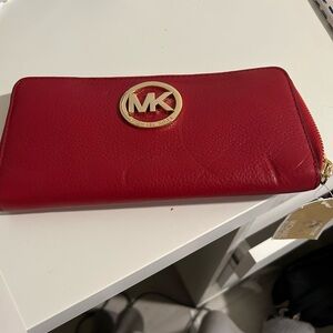 Michael Kors Red Leather Zip Wallet